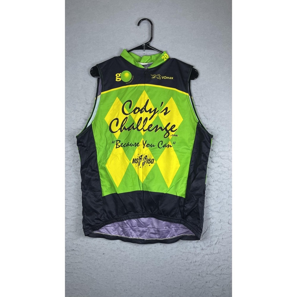 VOmax Jersey‎ Mens XL Green Cody's Challenge Sleeveless Full Zip Cycling Top USA